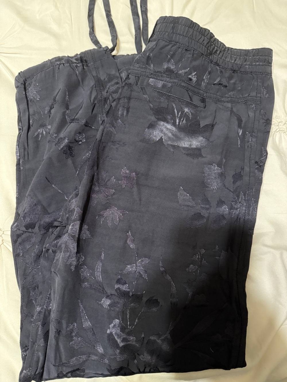 Anthropologie Womens Charcoal Floral Jacquard Drawstring Pants